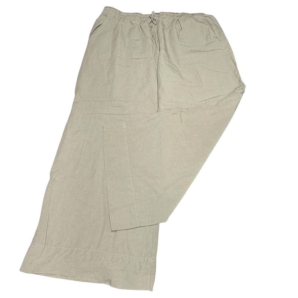 H&M Khaki Green Wide-Leg Linen Blend Pants